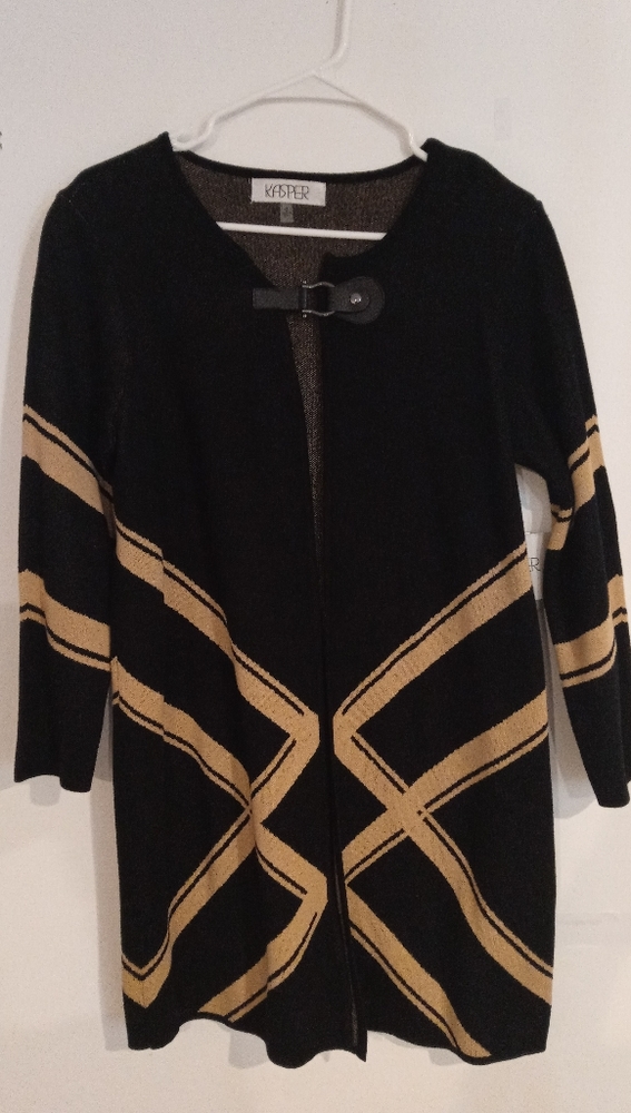 NWT Kasper Black & Tan striped cardigan